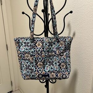 Small Quilted Mosaic Tote - Navy, Teal & Gold Accents Comes with Matching Wallet